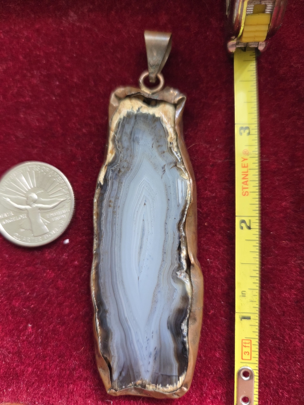 Handcrafted Agate Slice Pendant in Gray and White